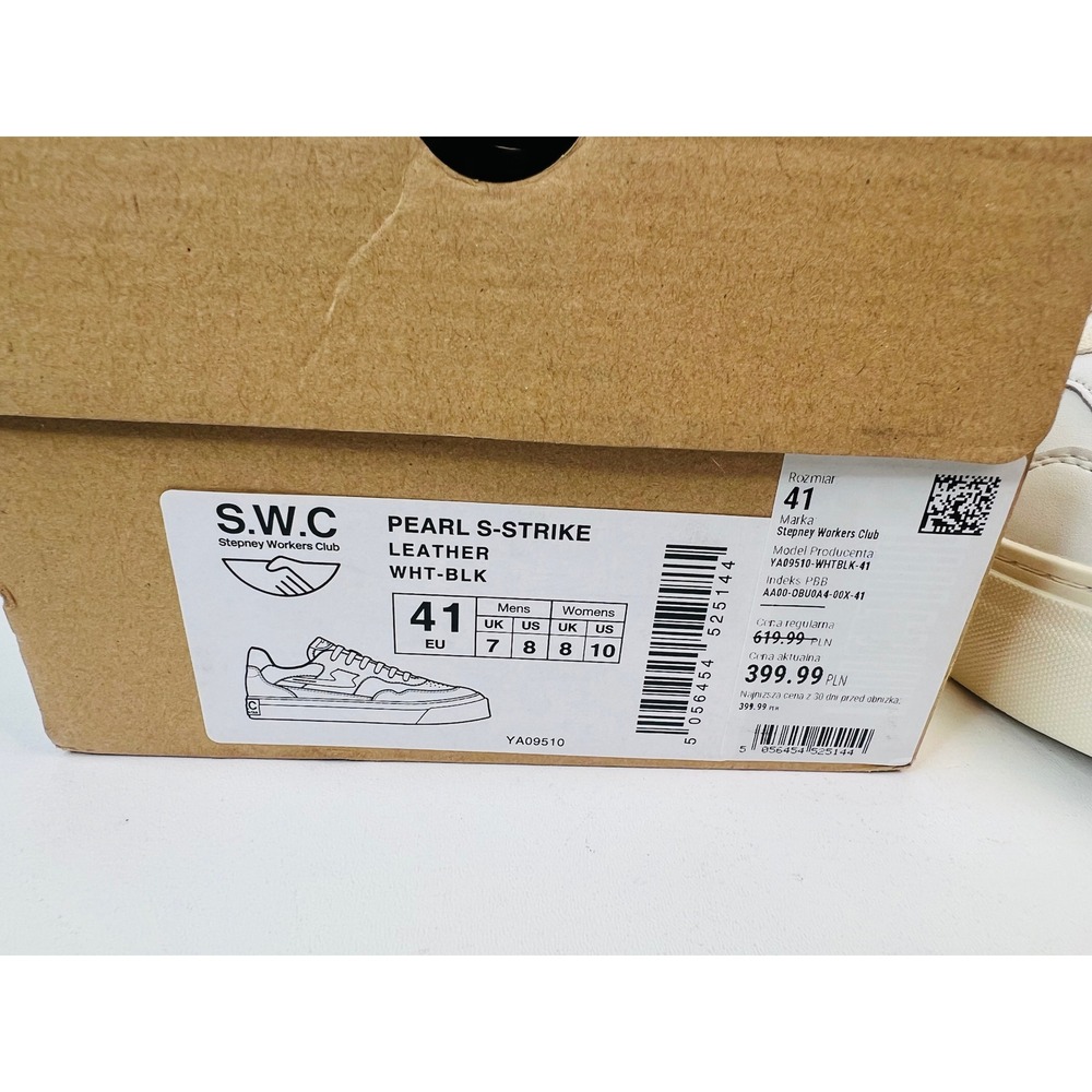 Stepney Workers Club Pearl S-Strike Leather Sneakers White Black Womens 10 - Picture 3 of 9